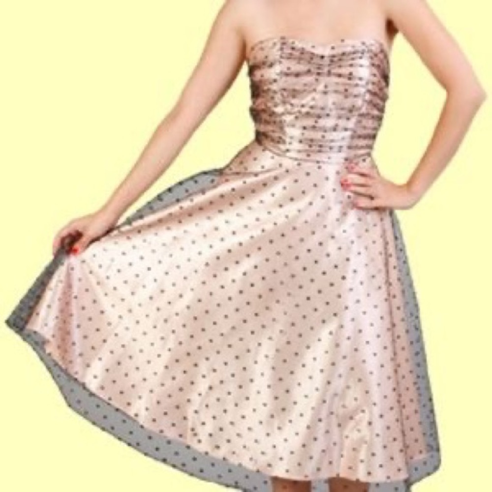 Stop Staring Tulle and Satin Strapless Polka Dot Dress